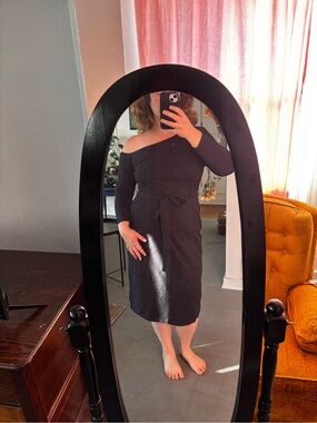 Black Dress with Asymmetrical Neckline